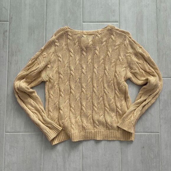 Vintage Hunters Run Ramie Sweater Knit Beige Medium Button Collar M VTG Cottage - Picture 5 of 6